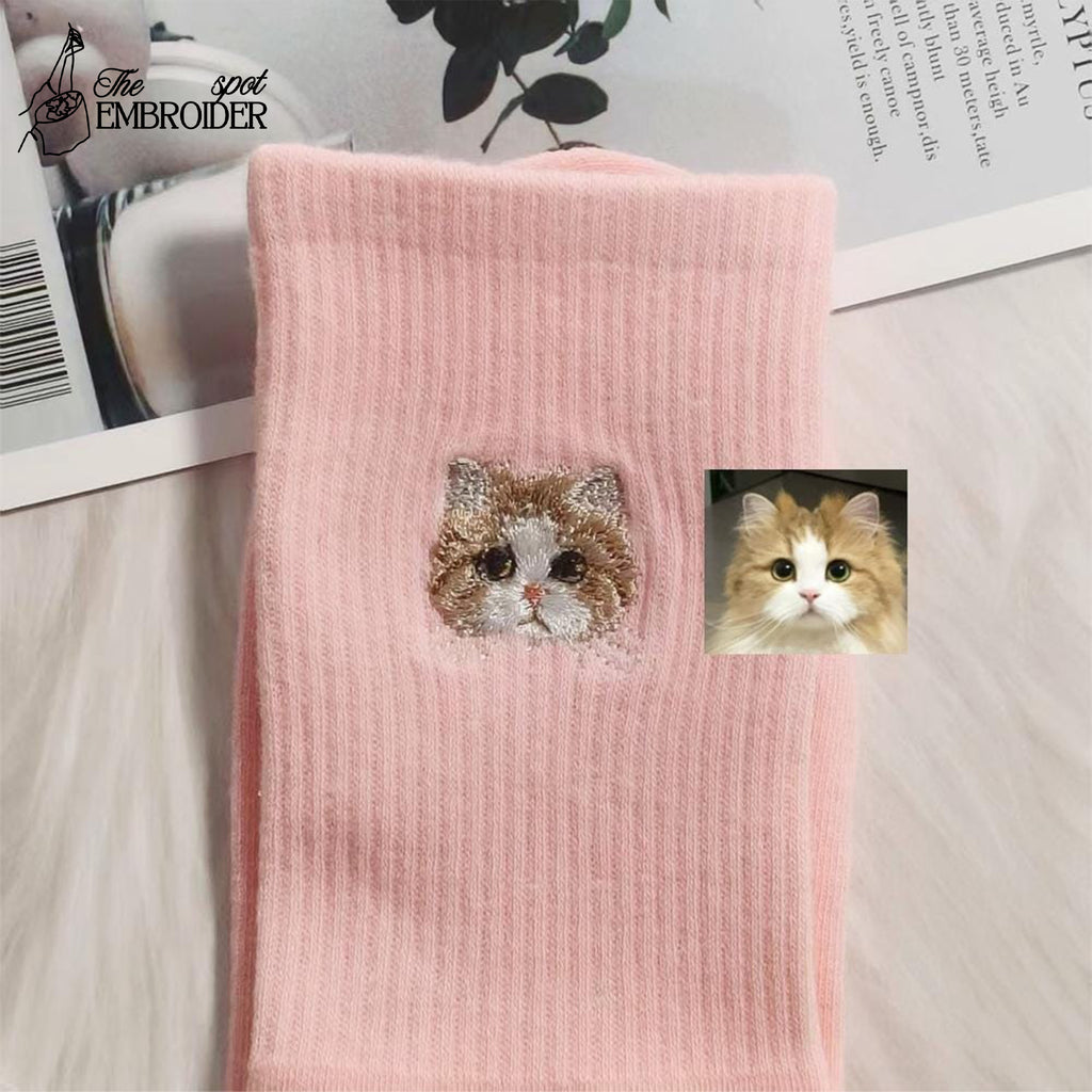 Custom Embroidered Cat & Dog Socks, Embroidered Pet Cotton Socks From Photo, Personalized Socks, Family Gift, Pet Lover Gift, Dog Mom Dad Gift