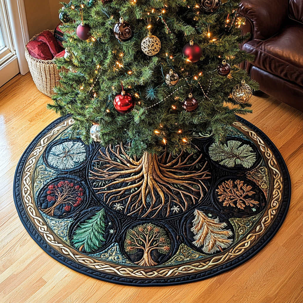 Tree Of Life Christmas Quilted Tree Skirt, Patchwork Xmas Tree Skirt, Holiday Decor, Xmas Tree Base Cover, Custom Tree Skirt XMASTS57