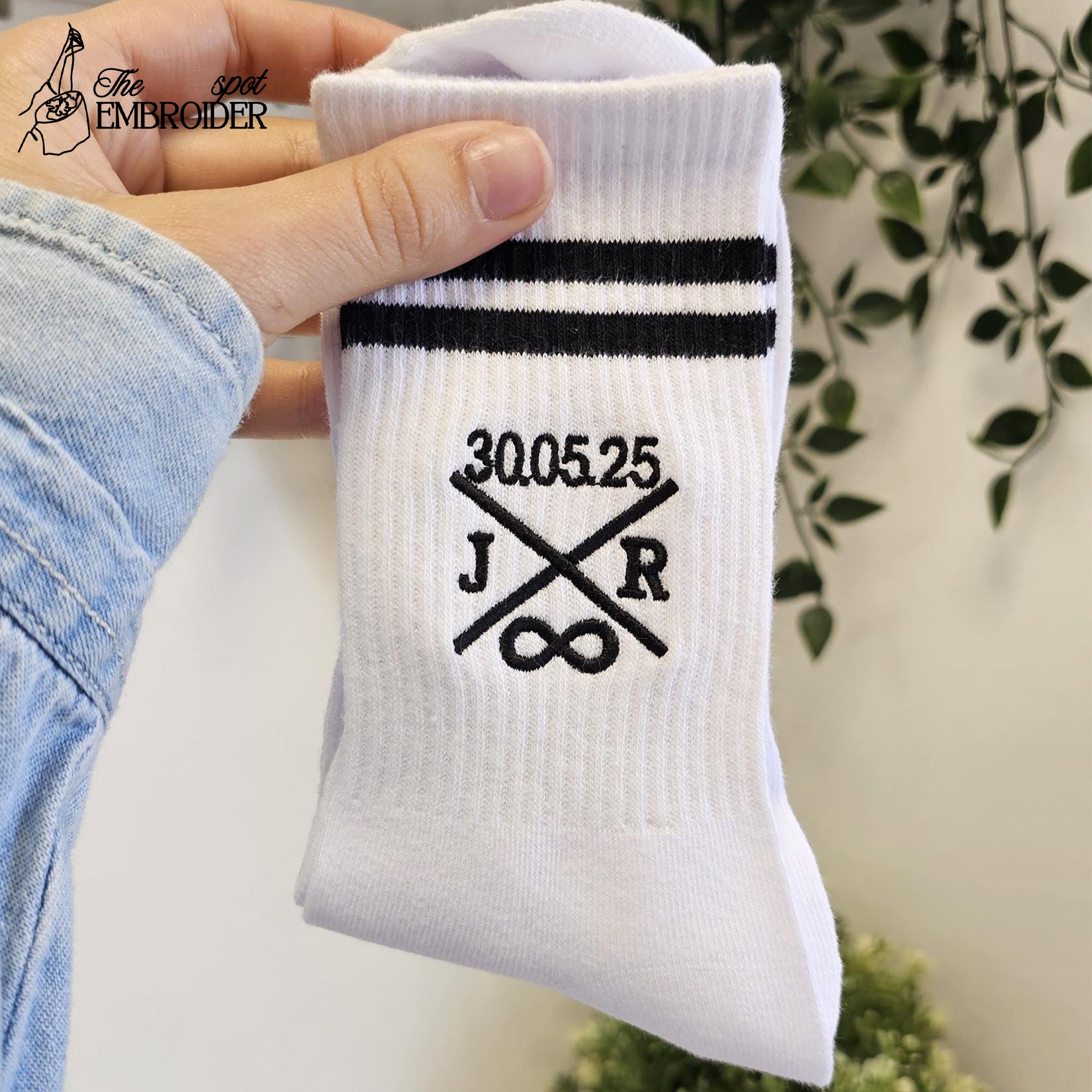 Custom Embroidered Socks, Custom Gift for Anniversary, Personalized Gift, Unique Gift for Easter, Custom Crew White Socks, Stocking Stuffers