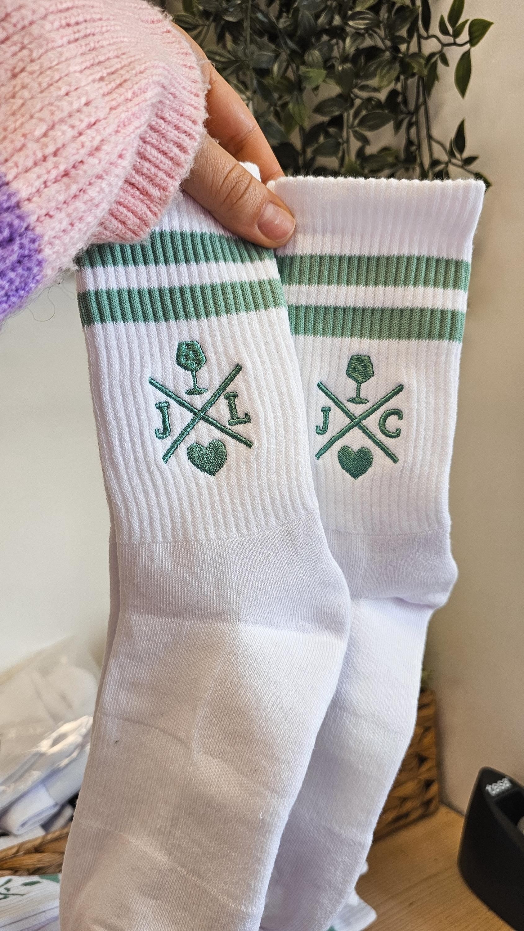 Custom Embroidered Socks, Custom Gift for Anniversary, Personalized Gift, Unique Gift for Easter, Custom Crew White Socks, Stocking Stuffers