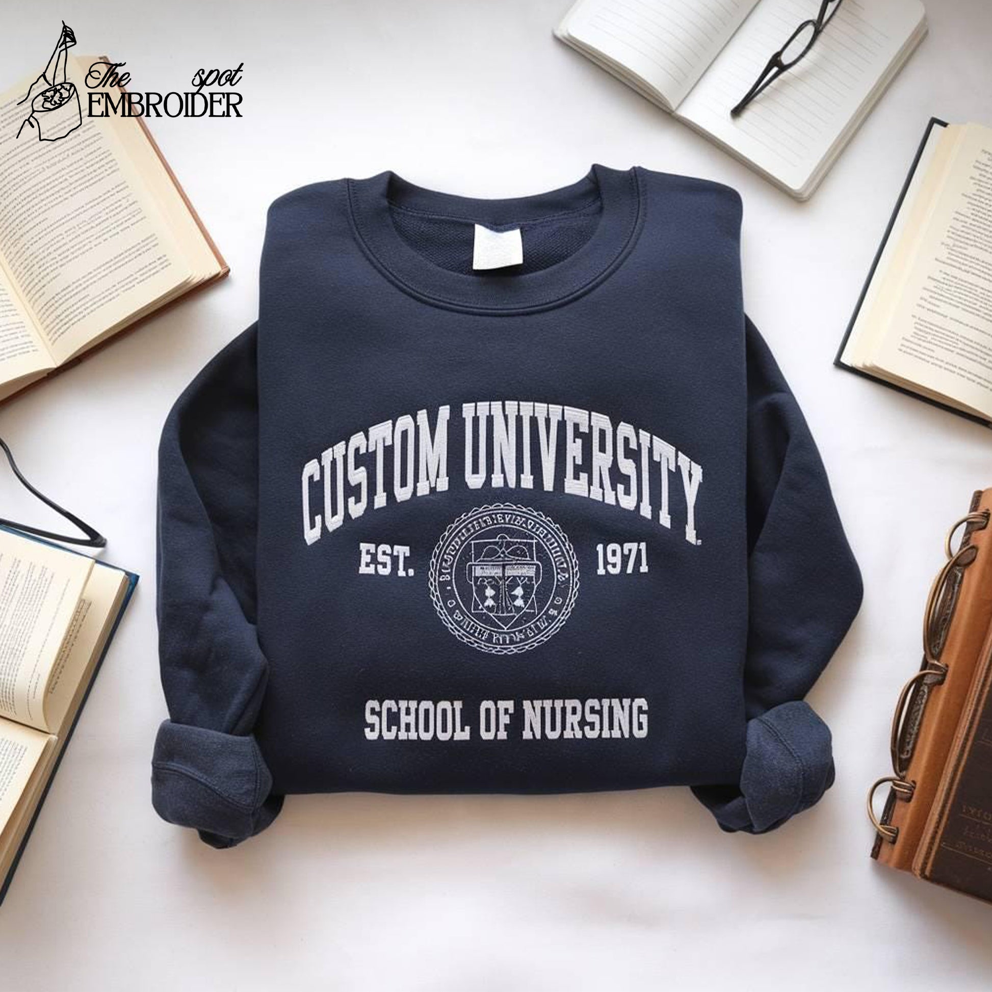 Custom University Sweatshirt, Custom College Embroidered Sweatshirt, University Sweatshirt, University College Sweatshirt Gift, High School
