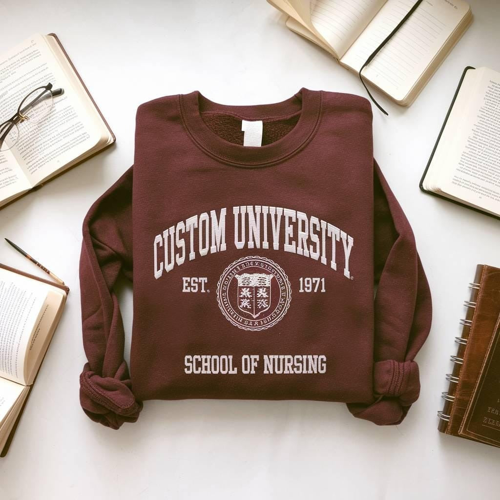 Custom University Sweatshirt, Custom College Embroidered Sweatshirt, University Sweatshirt, University College Sweatshirt Gift, High School