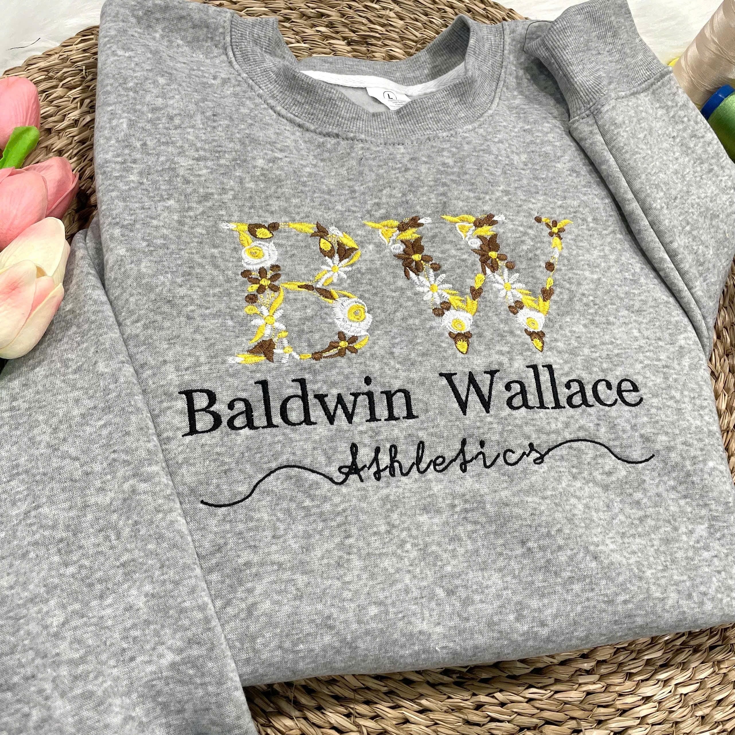 Custom College Embroidered Sweatshirt, Graduation Gift For Friend, Floral Letter Embroidered Hoodie, College University High School Crewneck