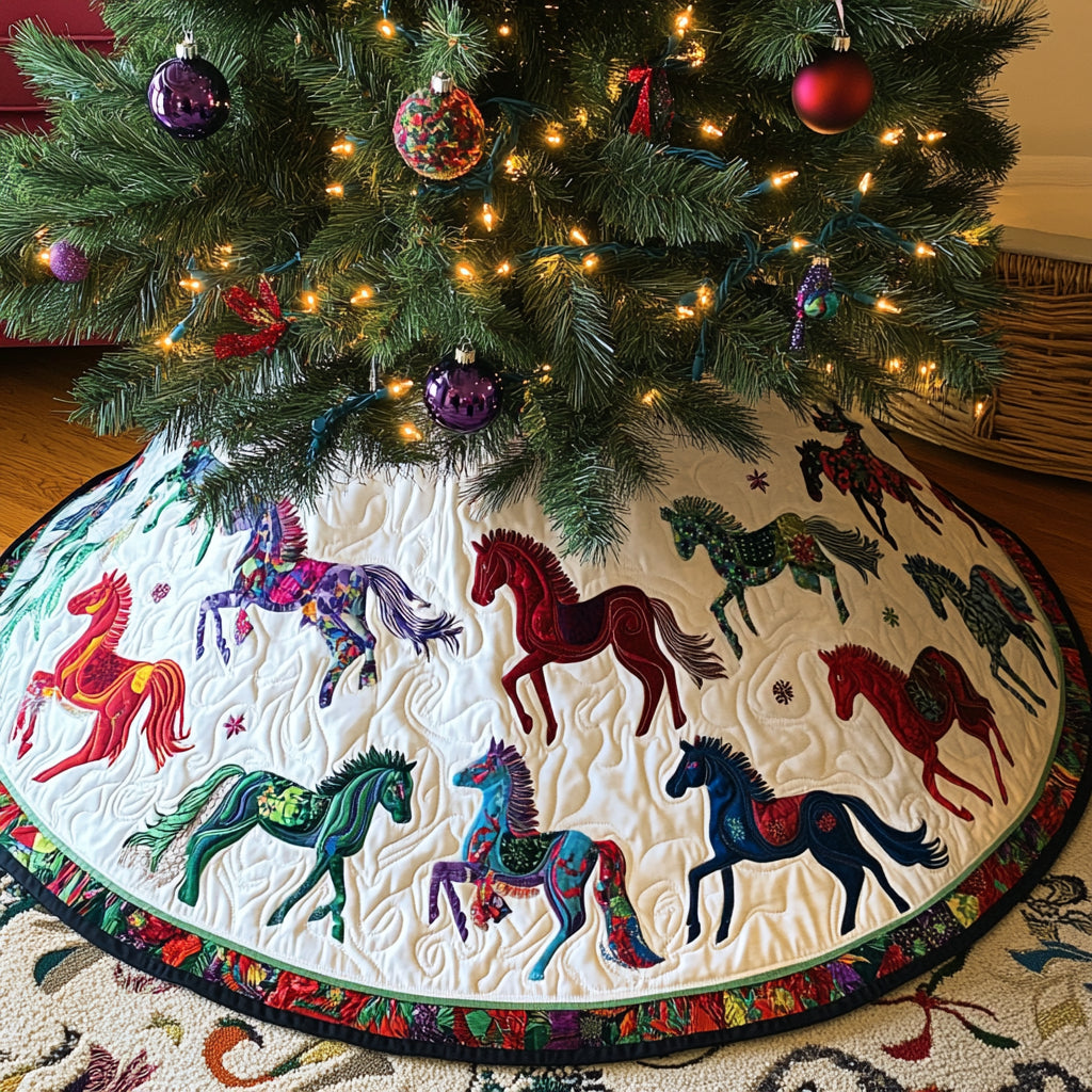Colorful Horse Pattern Quilted Tree Skirt, Patchwork Xmas Tree Skirt, Holiday Decor, Xmas Tree Base Cover, Custom Tree Skirt XMASTS61