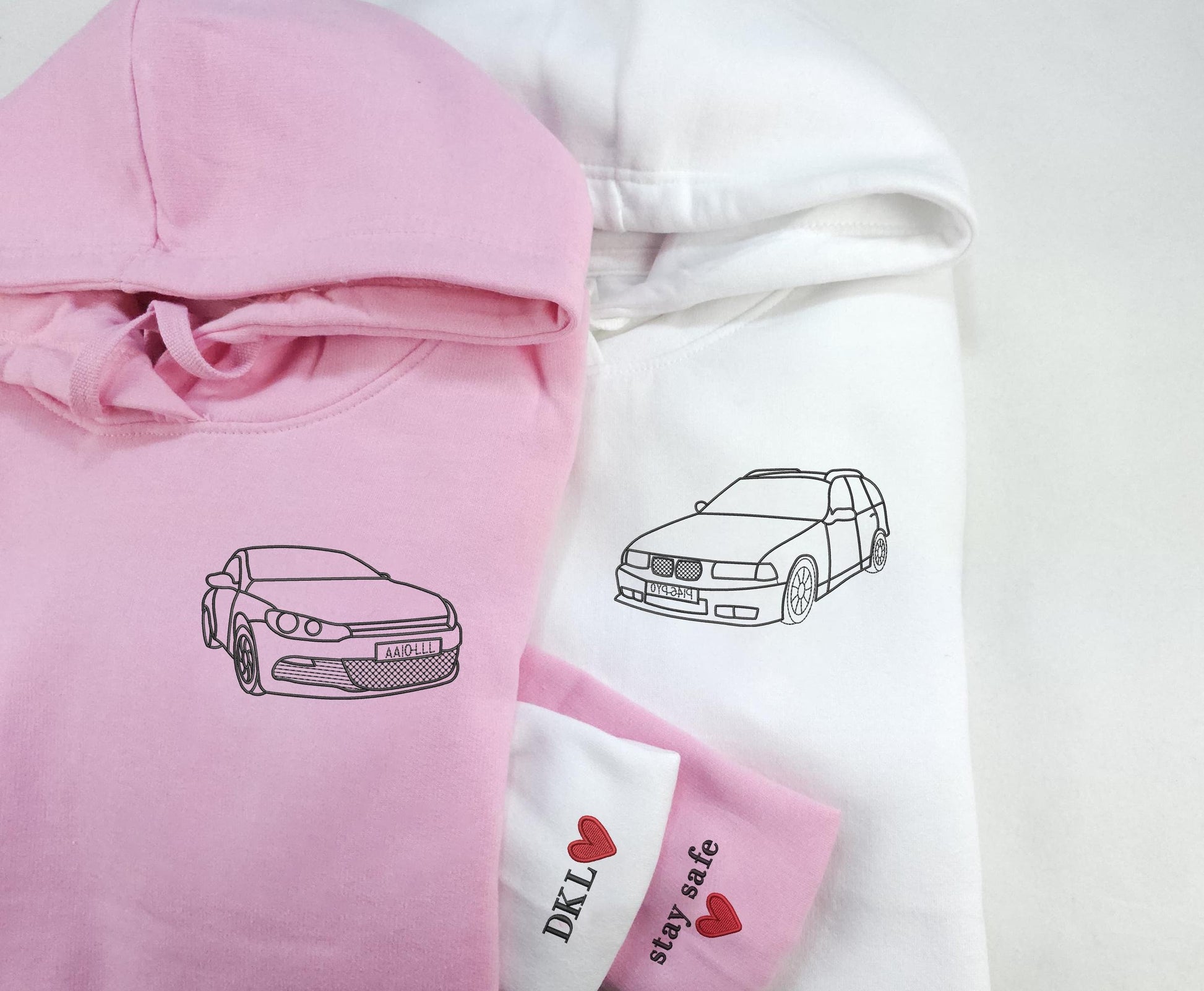 Embroidered Car Photo Portrait Hoodie, Custom Line Art Sketch Matching Hoody, Personalised Initial Car Lover Jumper, Best 80th Birthday Gift