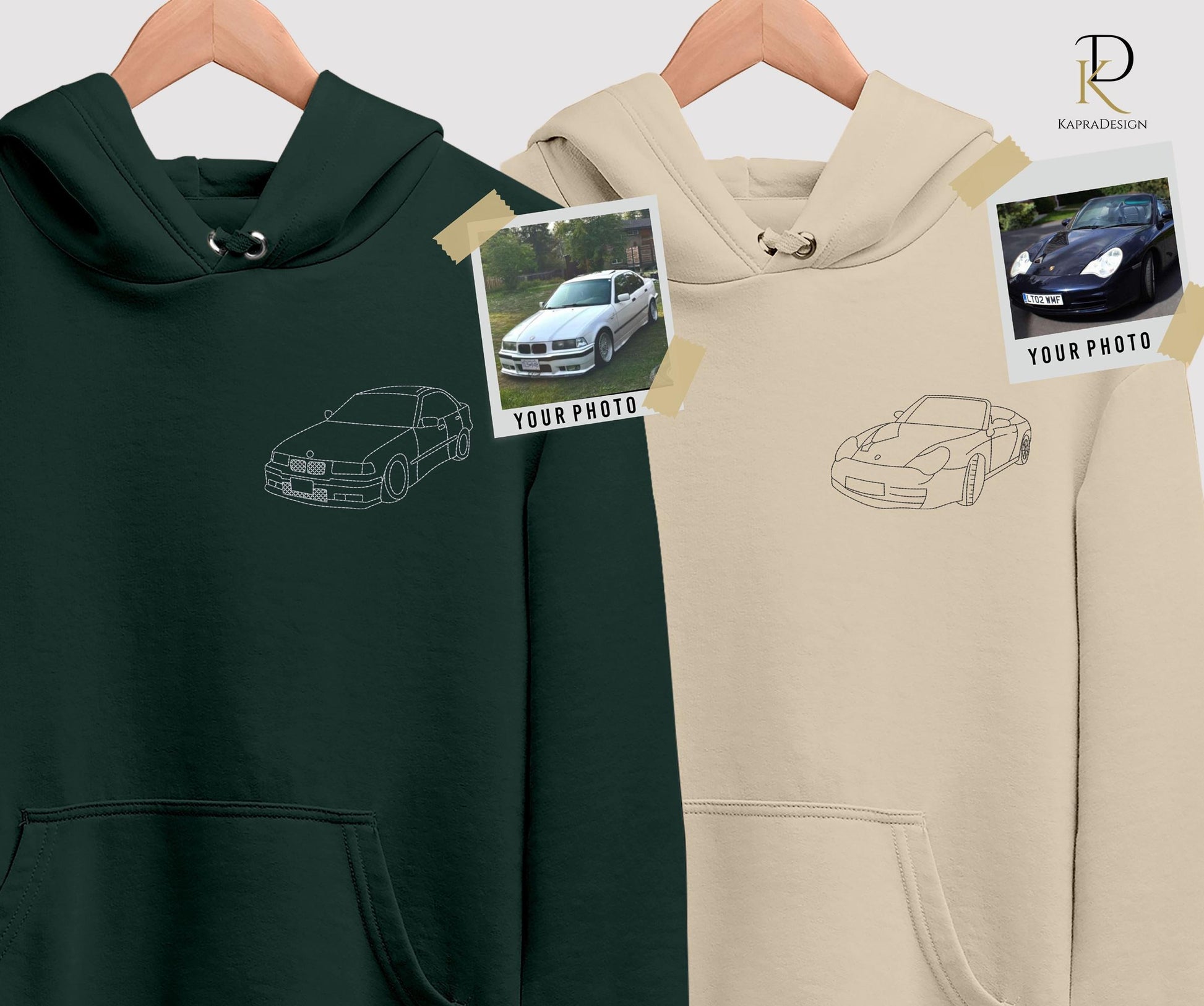 Embroidered Car Photo Portrait Hoodie, Custom Line Art Sketch Matching Hoody, Personalised Initial Car Lover Jumper, Best 80th Birthday Gift