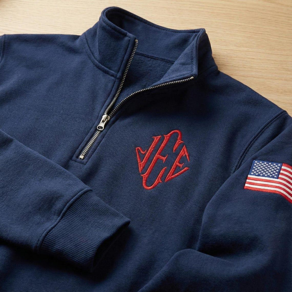 Custom Embroidered J.E.E Epstein Quarter Zip Sweashirt USA Sleeve Sweatshirt, Monogram Quarter Zip Embroidered Shirt, Fleece Unisex Pullover