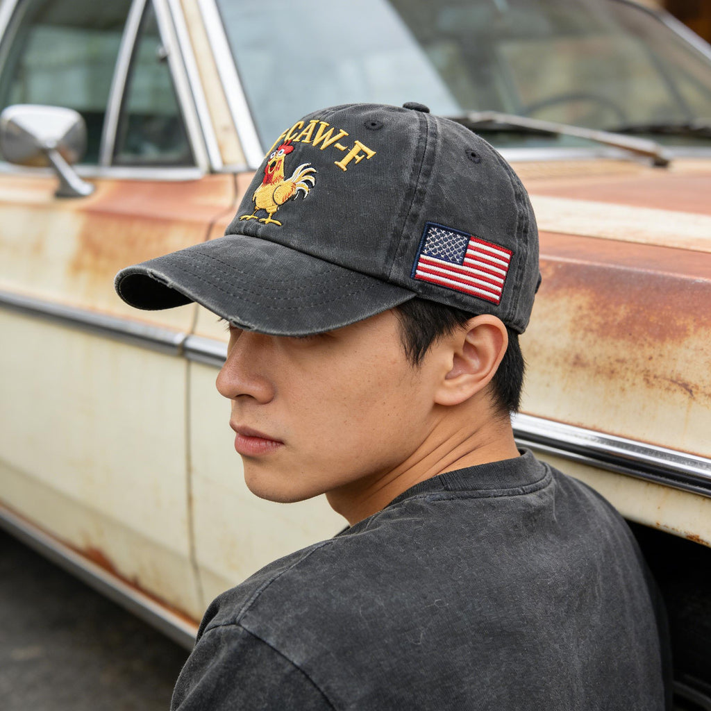 Vintage Rooster Embroidered Baseball Cap – F Caw F Style Adjustable Soft Washed Unisex Hat