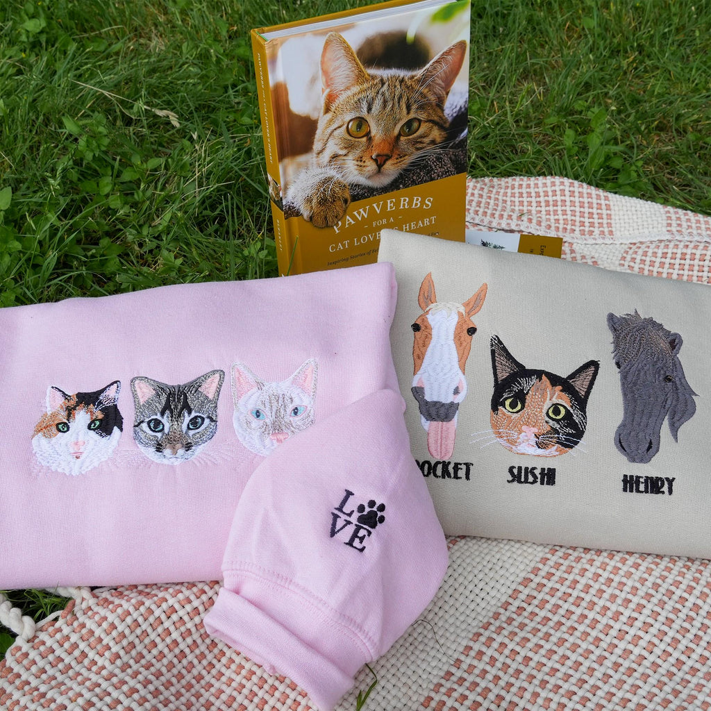Embroidered Cat Mom Sweatshirt for Women – Custom Pet Portrait Crewneck from Photo, Personalized Cat Lover Gift, Birthday Present for Mom