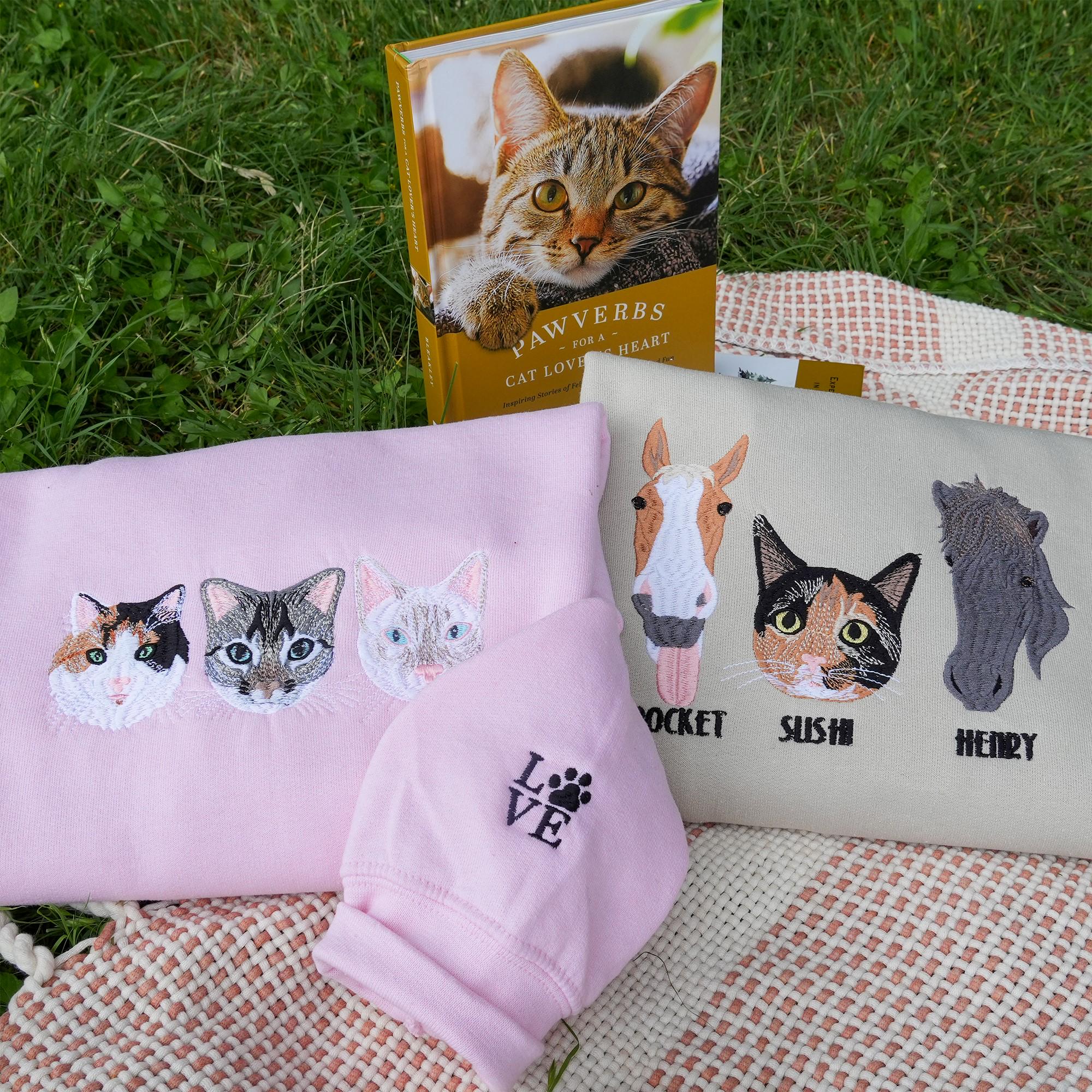 Embroidered Cat Mom Sweatshirt for Women – Custom Pet Portrait Crewneck from Photo, Personalized Cat Lover Gift, Birthday Present for Mom