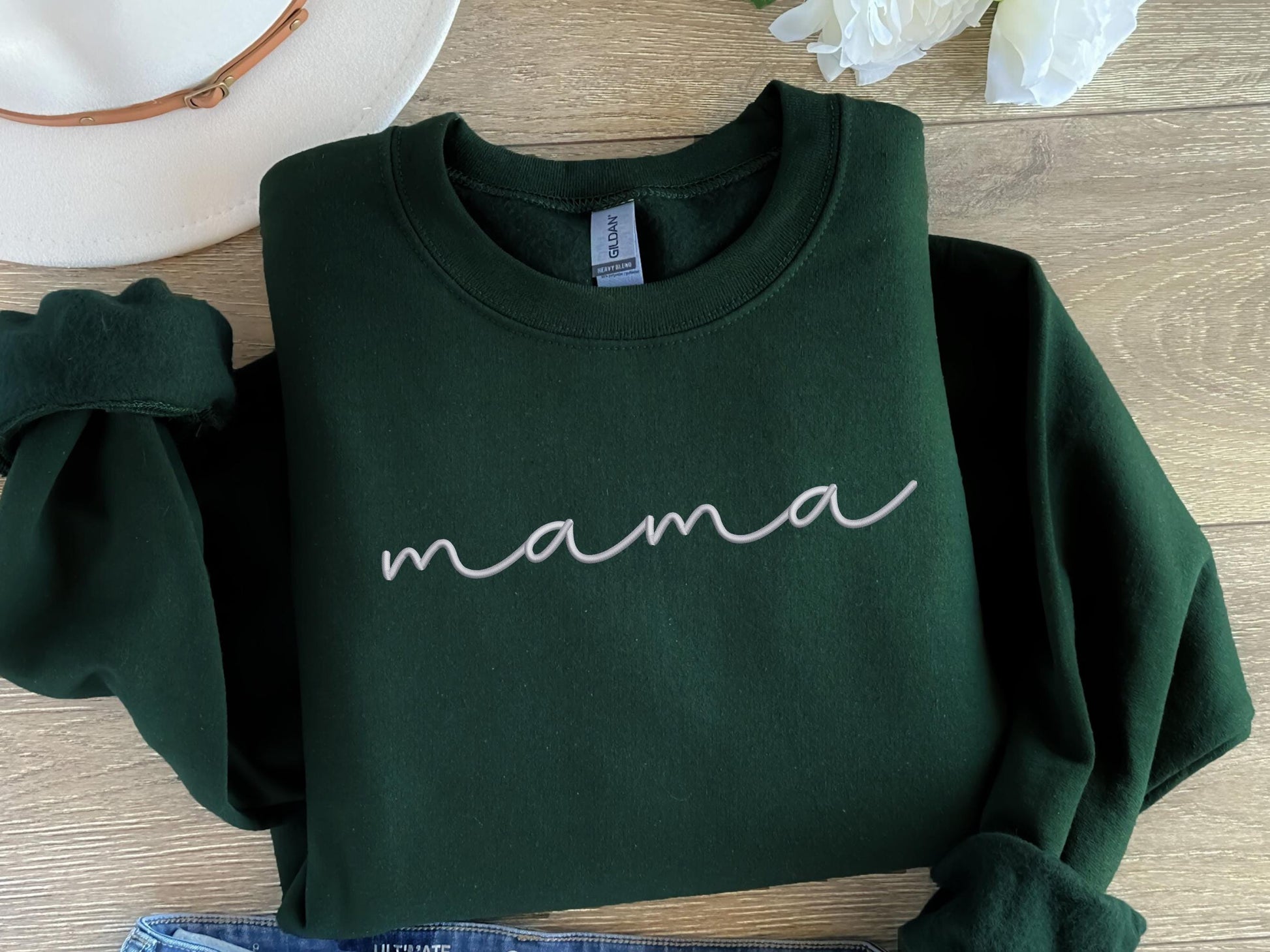 Embroidered Personalized Mama Sweatshirt, Custom Kids Names on Sleeve, Mother’s Day Gift