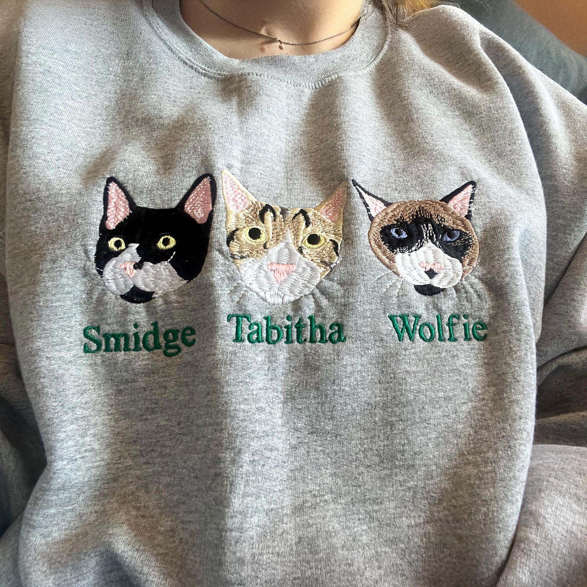 Cat Mom Sweatshirt – Custom Embroidered Cat Portrait Sweatshirt, Personalized Cat Mom Gift, Birthday Gift for Women
