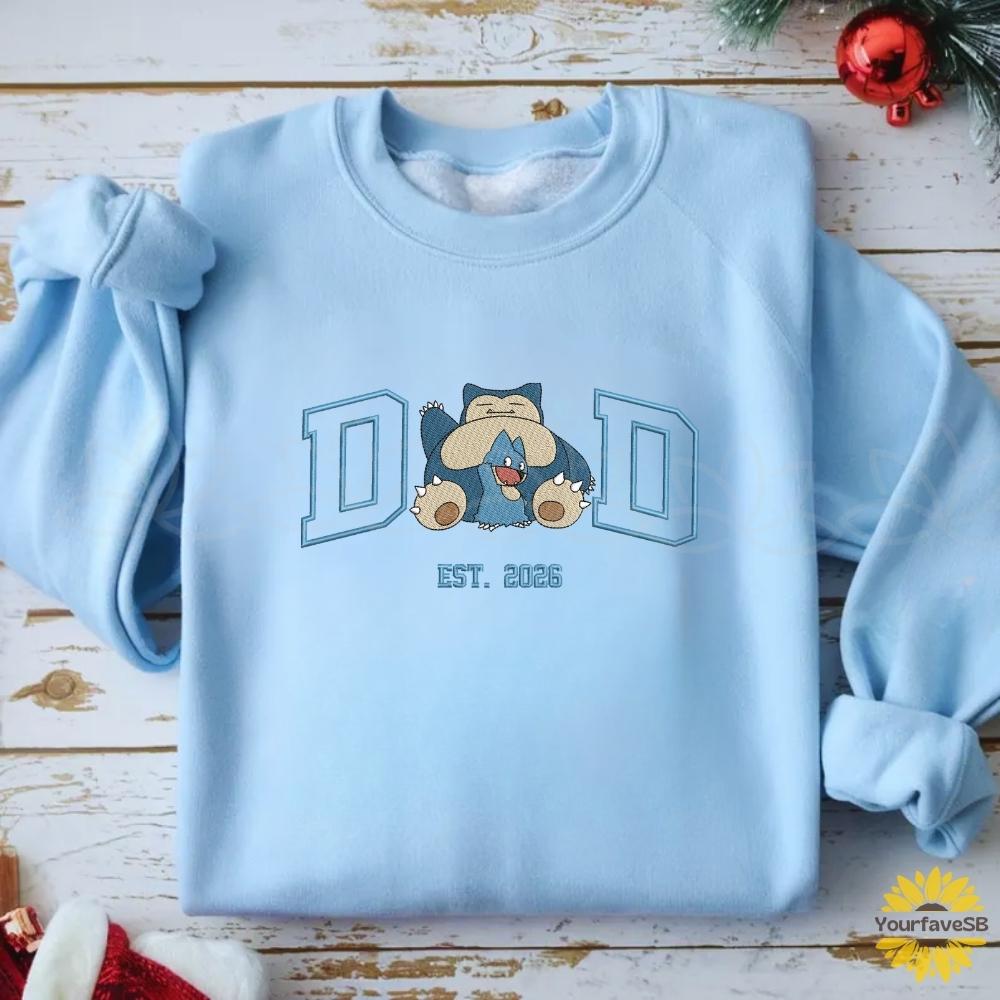 Custom PokaDad Embroidered Shirt, Personalized Anime Characters Sweatshirt, Anime Father's Day Gift, Birthday Gift For Dad, Pocket Beast