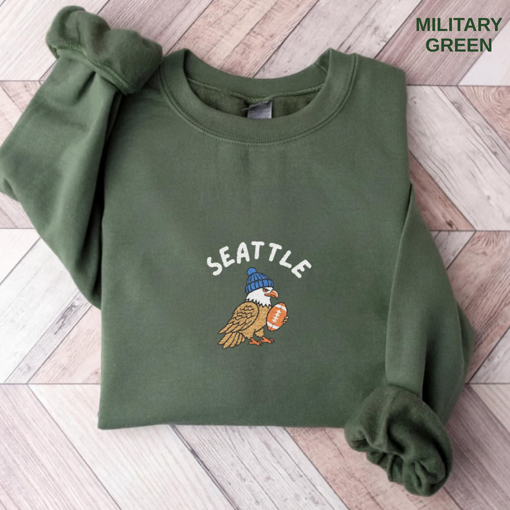 Embroidered Seattle Football Shirt, Game Day Hawk Sweatshirt, Unisex Hoodie for Men and Women, Football Fan Sports Gift