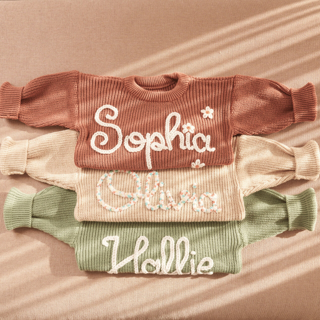 Personalized Baby Sweater, Hand Embroidered Name, Custom Knit Baby Clothes, Baby Birthday Gift Idea
