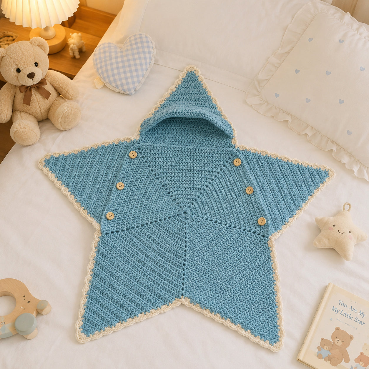 Personalized Star Baby Swaddle, Cute Baby Star Cocoon, Custom Baby Star Romper Sleep Sack, Hooded Newborn Wrap, Handmade Crochet Knit Outfit, Custom Name Baptism Baby Shower Gift BABYSR06