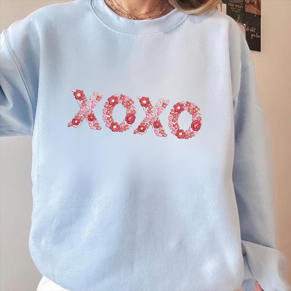 XOXO Embroidery Sweatshirt – Minimal Heart Stitch Crewneck, Cozy Love Gift