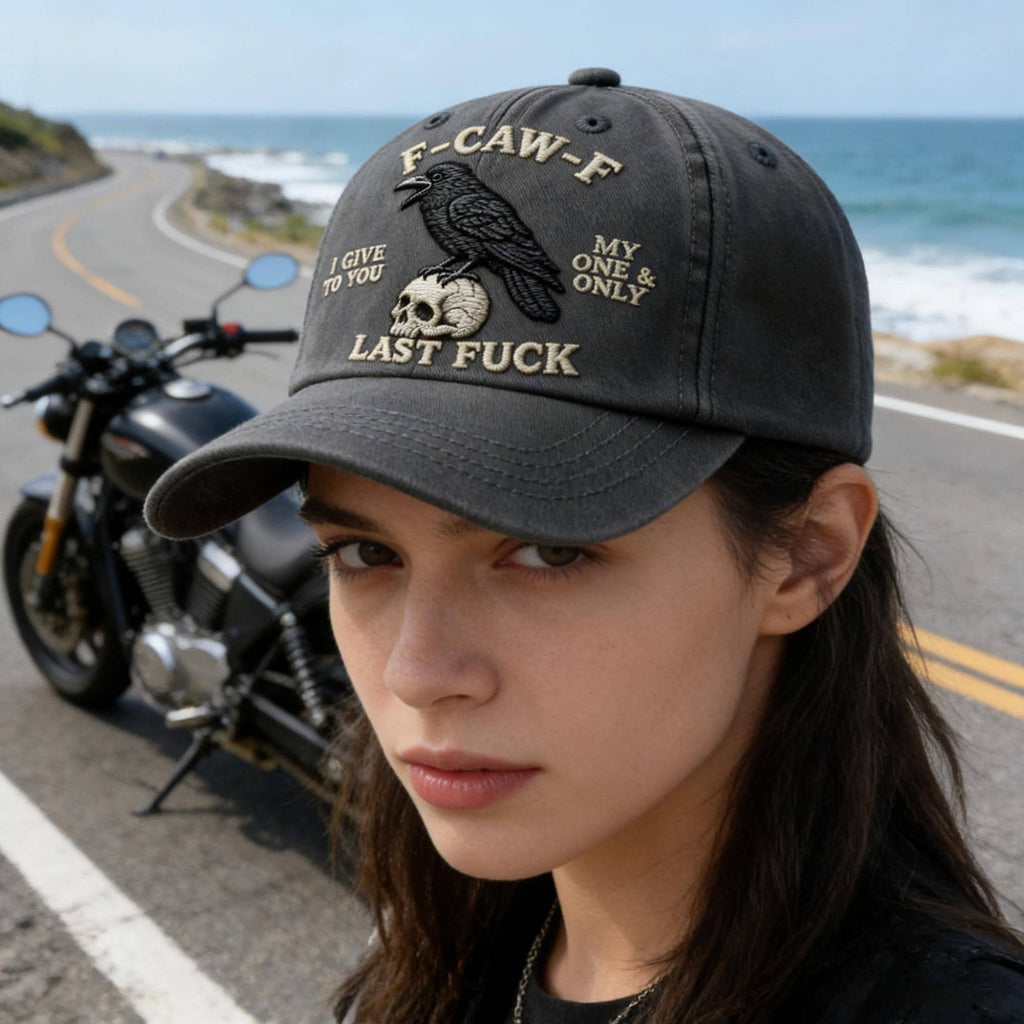 Hand-Embroidered F-Caw-F Crow Baseball Cap | Unisex Black Bird Graphic Hat