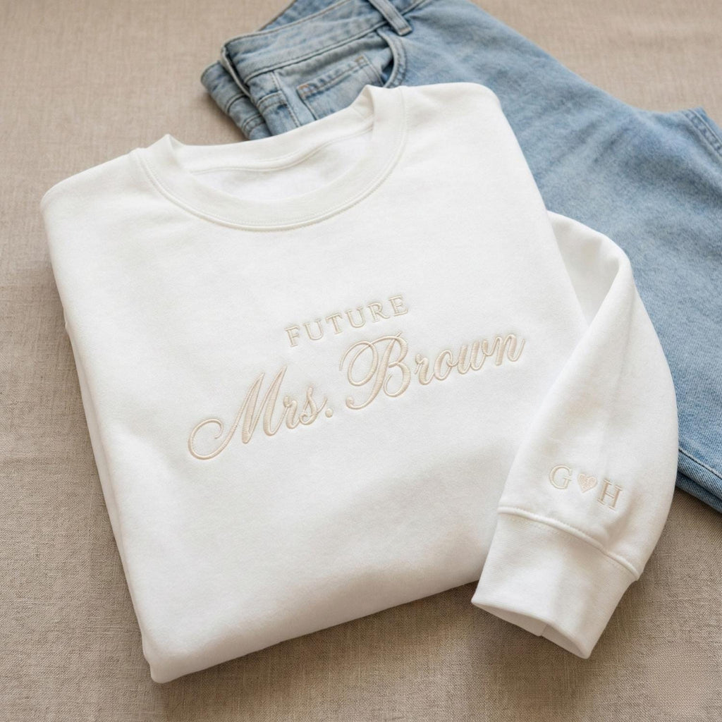 Personalized Future Mrs Sweatshirt, Embroidered Bride To Be Gift, Custom Mrs Wedding Sweatshirt, Bridal Shower Engagement Gift