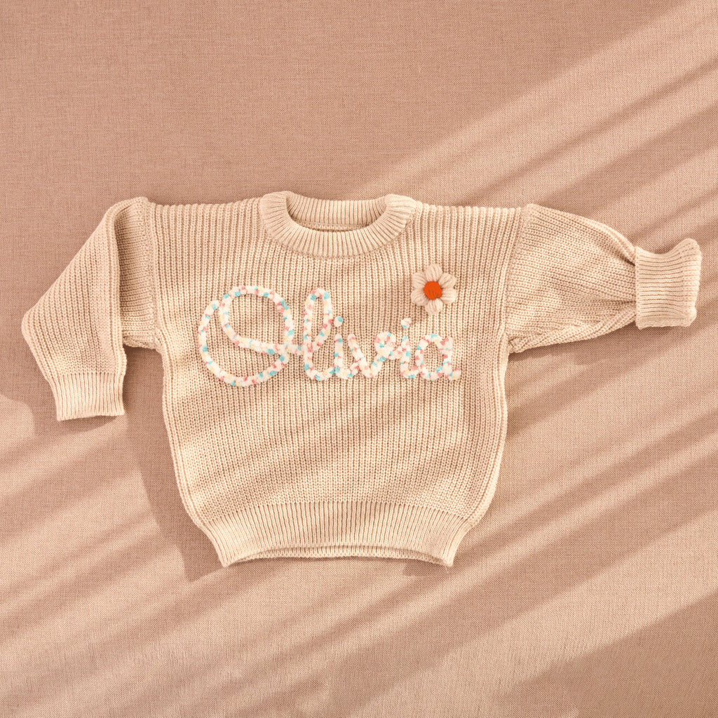 Personalized Baby Sweater, Hand Embroidered Name, Custom Knit Baby Clothes, Baby Birthday Gift Idea