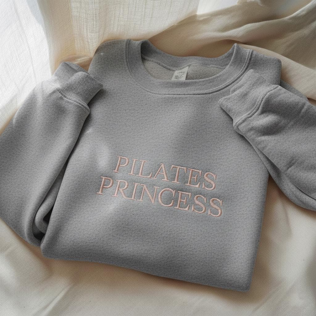 Pilates Princess Embroidered Sweatshirt, Cute Pilates Crewneck, Cozy Gym Fitness Girl Top