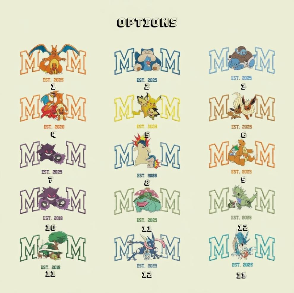 Custom Poke Mom Embroidered T-Shirt, PKM Anime Character Embroidery Sweatshirt, Funny Anime Mom Shirt, Family Matching Tee, Gift For Mom