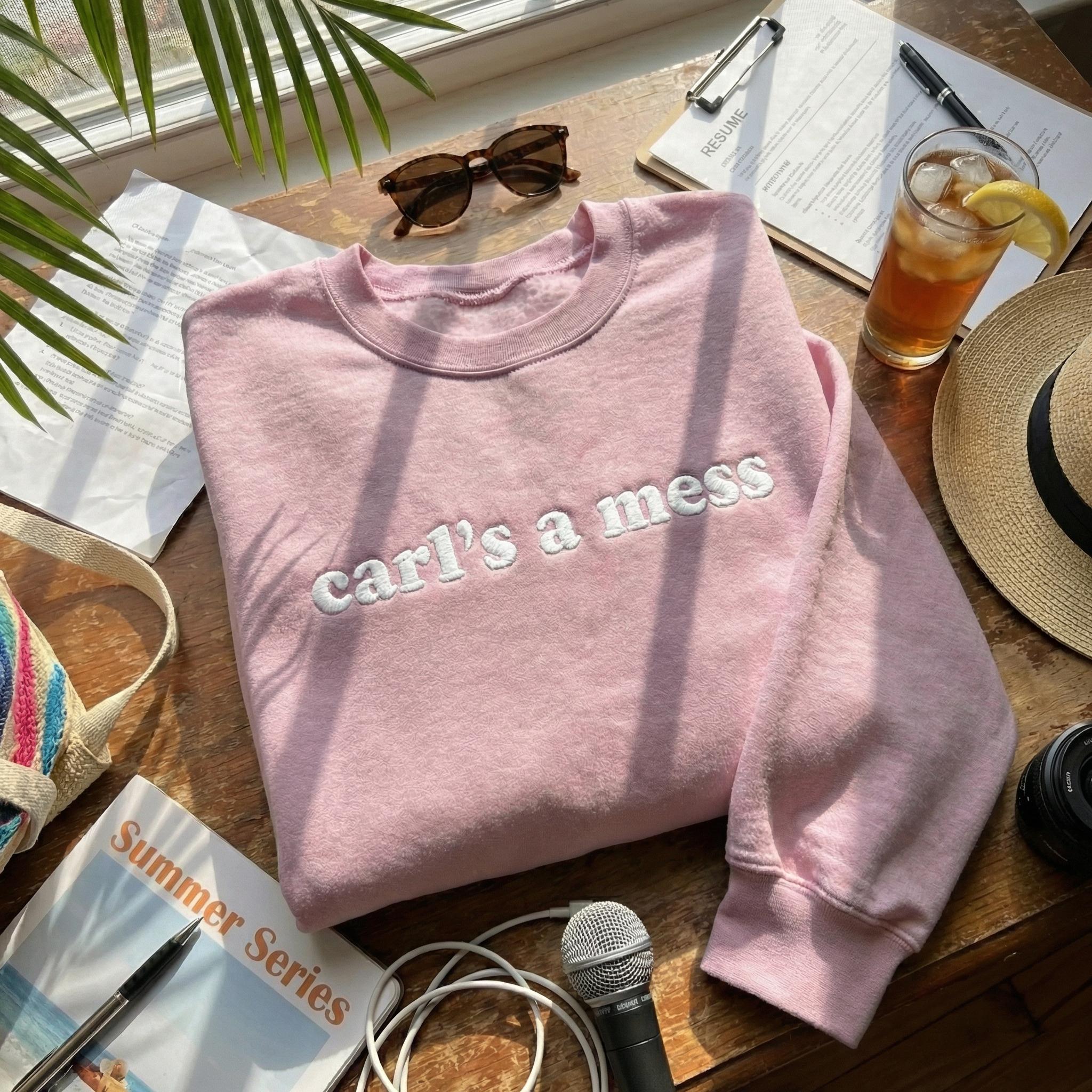 Embroidered Carls A Mess Sweatshirt – Funny Scribble Font Crewneck, Reality TV Pop Culture Gift, Sarcastic Abstract Sweater, Trendy Unisex Apparel