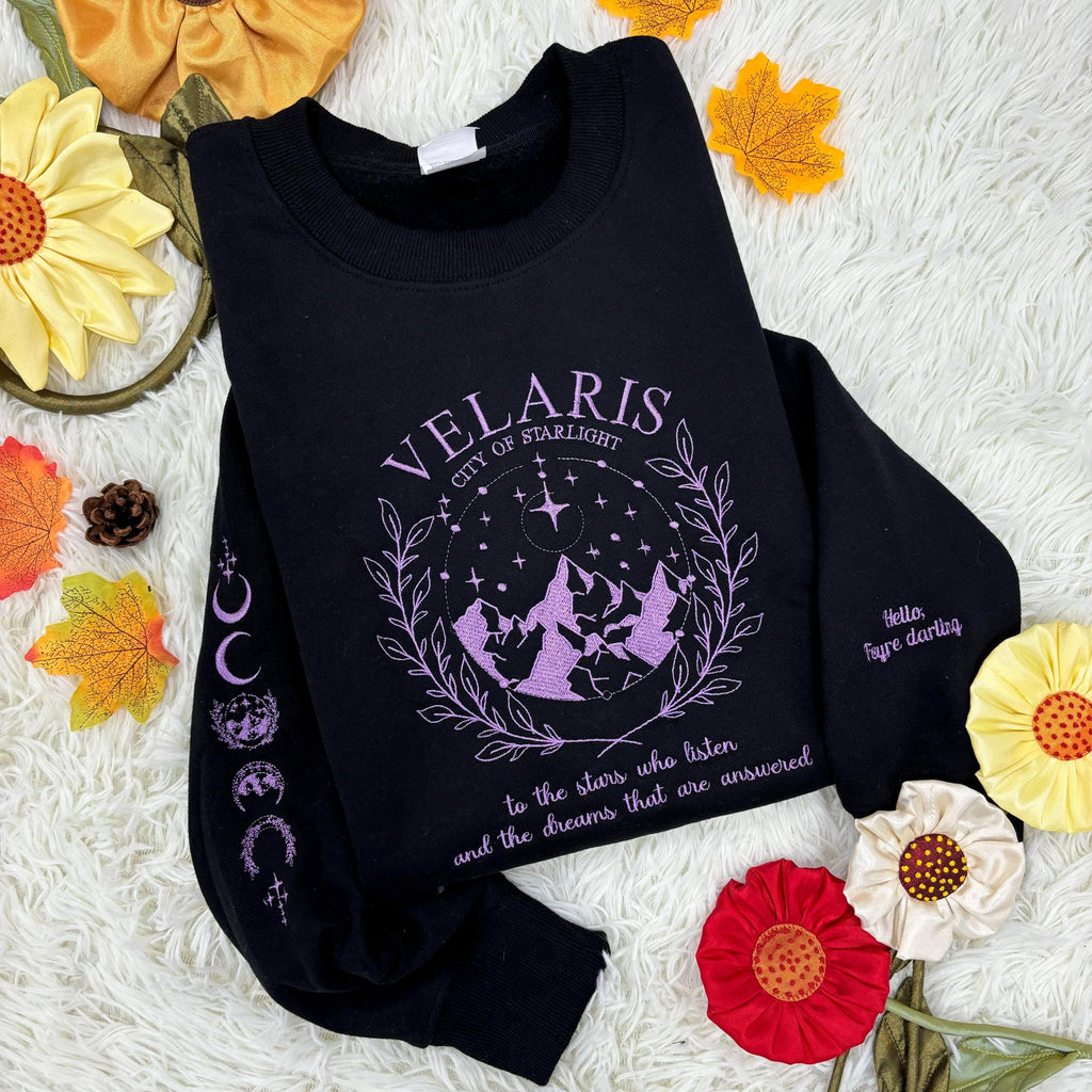 Velaris Embroidered Sweatshirt, Velaris sweatshirt, Night Court Symbol Embroidered, Velaris City Of Starlight Embroidered Shirt, SJM sweater