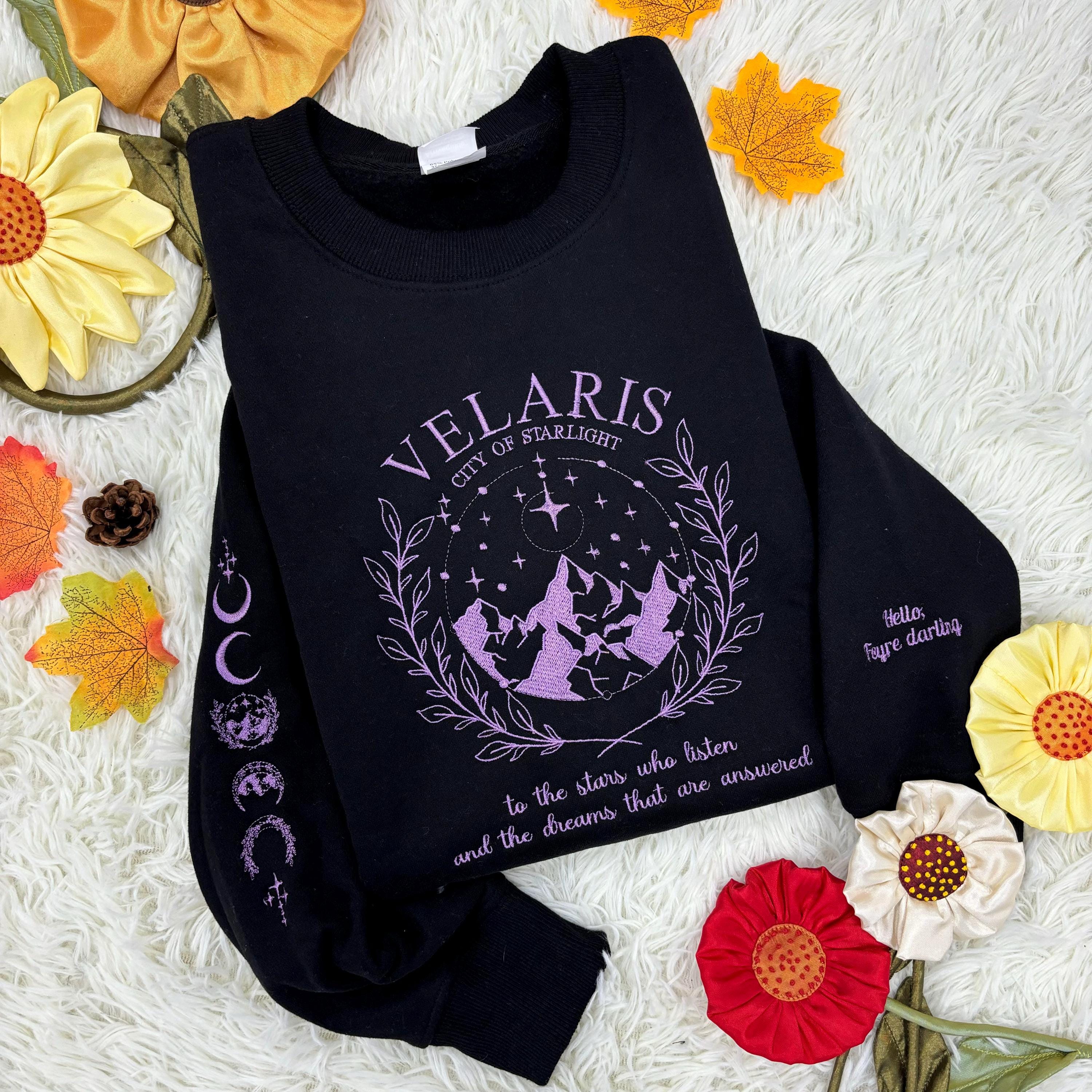 Velaris Embroidered Sweatshirt, Velaris sweatshirt, Night Court Symbol Embroidered, Velaris City Of Starlight Embroidered Shirt, SJM sweater