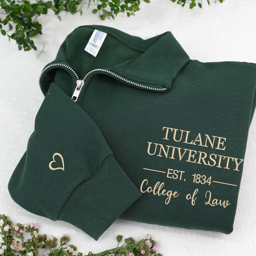 Custom College Embroidered Quarter Zip Sweatshirt - College Sweatshirt With Degree - School of Law - Graduation Gift, Alumni Gift