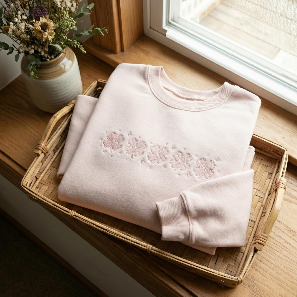 Embroidered Clover Sweatshirt, St. Patrick’s Day Irish Shirt, Lucky Tone-on-Tone Crewneck, Patrick’s Day Family Gift