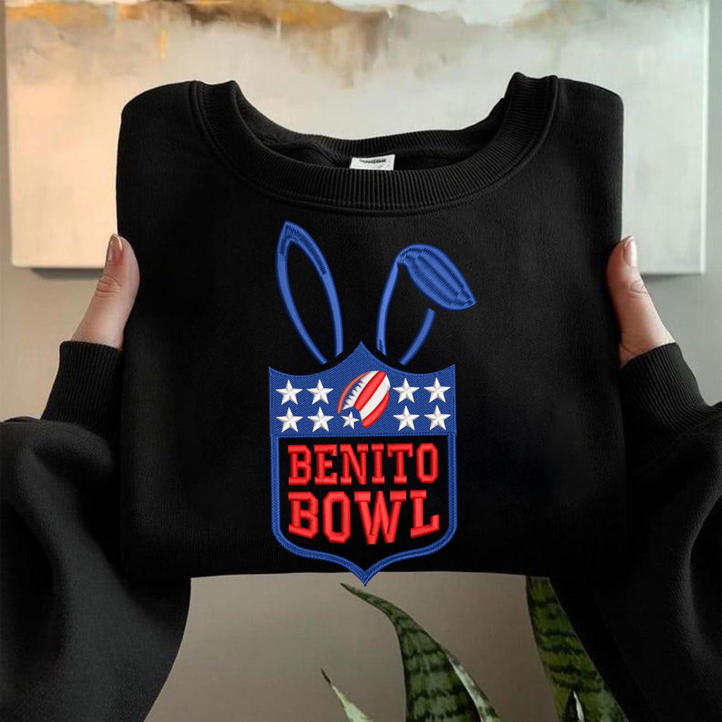 Benito Bowl Frog Embroidered Sweatshirt – Funny Game Day Crewneck, Football Fan Gift