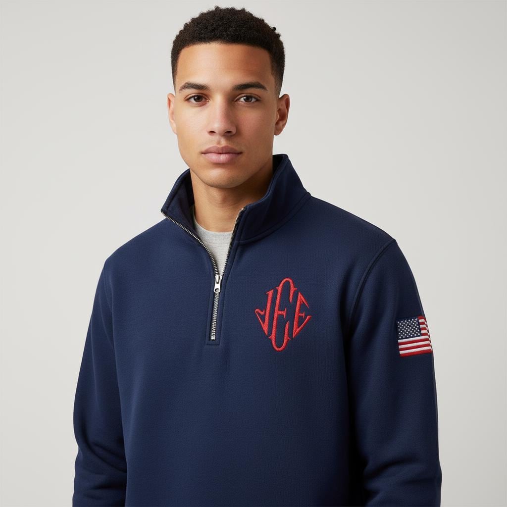 Embroidered J.E.E Epstein Quarter Zip Sweashirt USA Sleeve Sweatshirt, Monogram Quarter Zip Embroidered Shirt