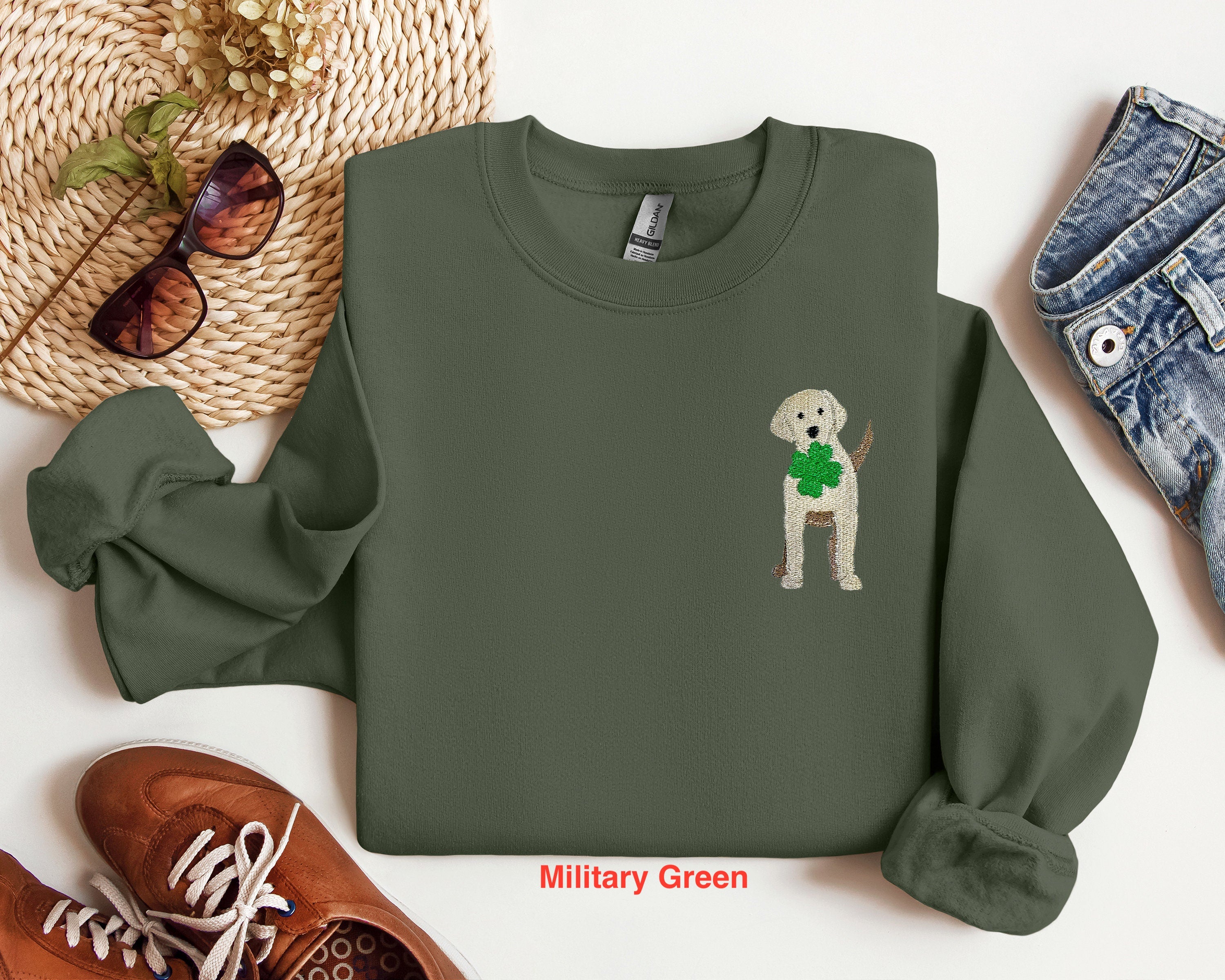 Embroidered St Patricks Day Sweatshirt, Embroidered Dog Sweatshirt, Embroidered Dog Lover Shirt, Lucky Dog Shirt, St Patricks Day Dog Shirt