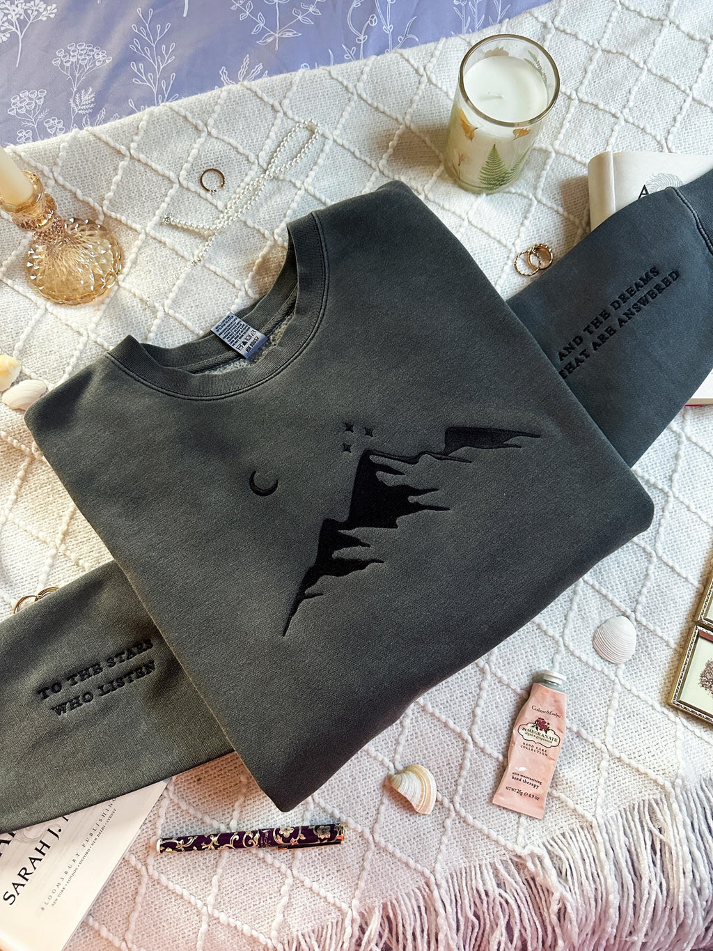 NEW Official ACOTAR Double Sleeve Embroidered Sweatshirt – Velaris Stars Acotar Merch – Sarah J. Maas Inspired Fantasy Book Sweatshirt