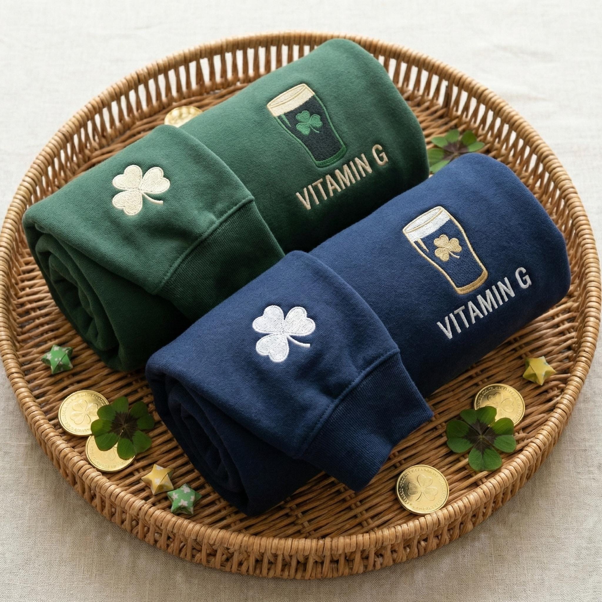 Embroidered Vitamin G Guinness Sweatshirt, Irish Beer Shirt, St. Patrick’s Day Lucky Gift, Funny Irish Drinking Crewneck