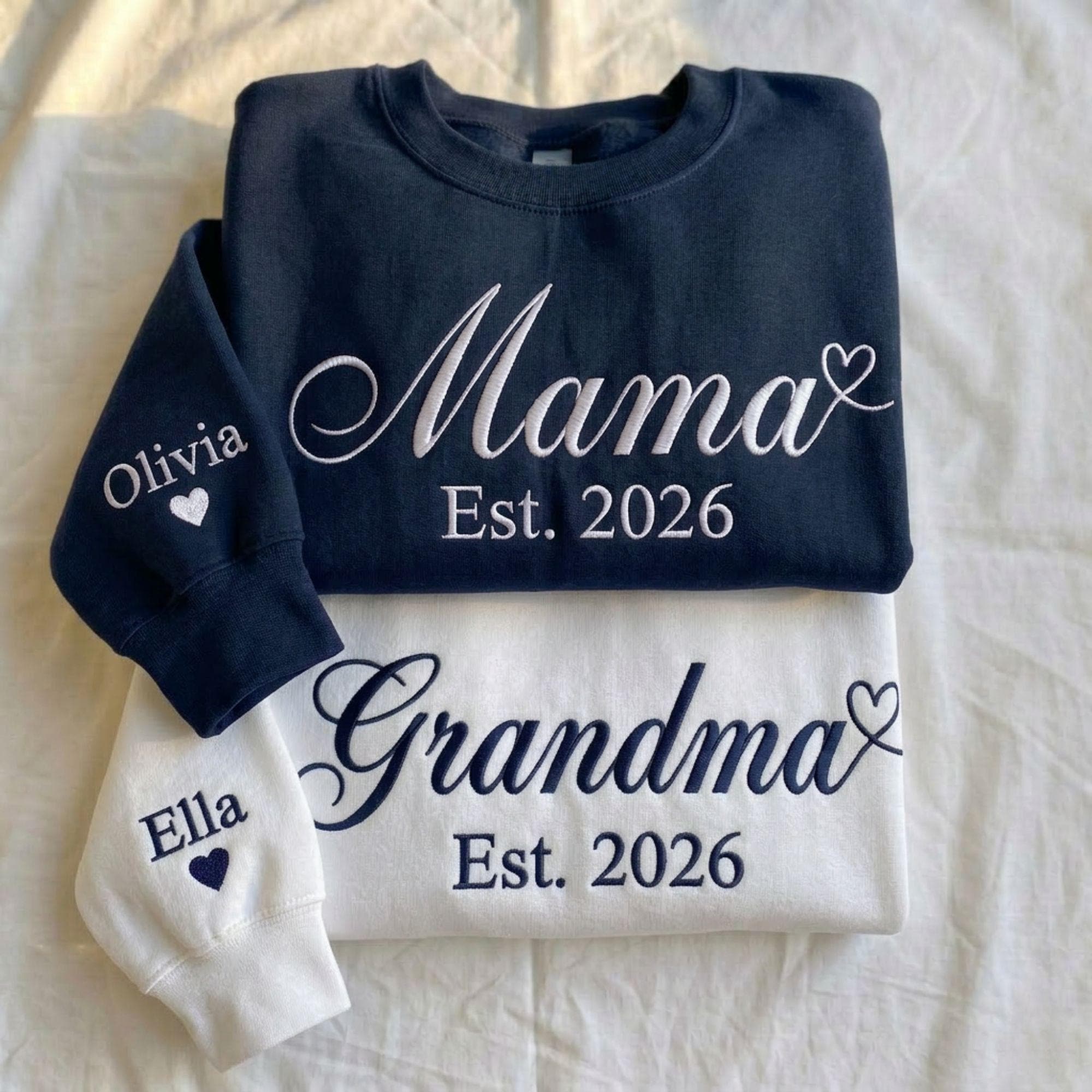 Custom Embroidered Mama Grandma Sweatshirt & Hoodie, Name On Sleeve With Heart, Gift For New Mom, Mothers Day Gifts
