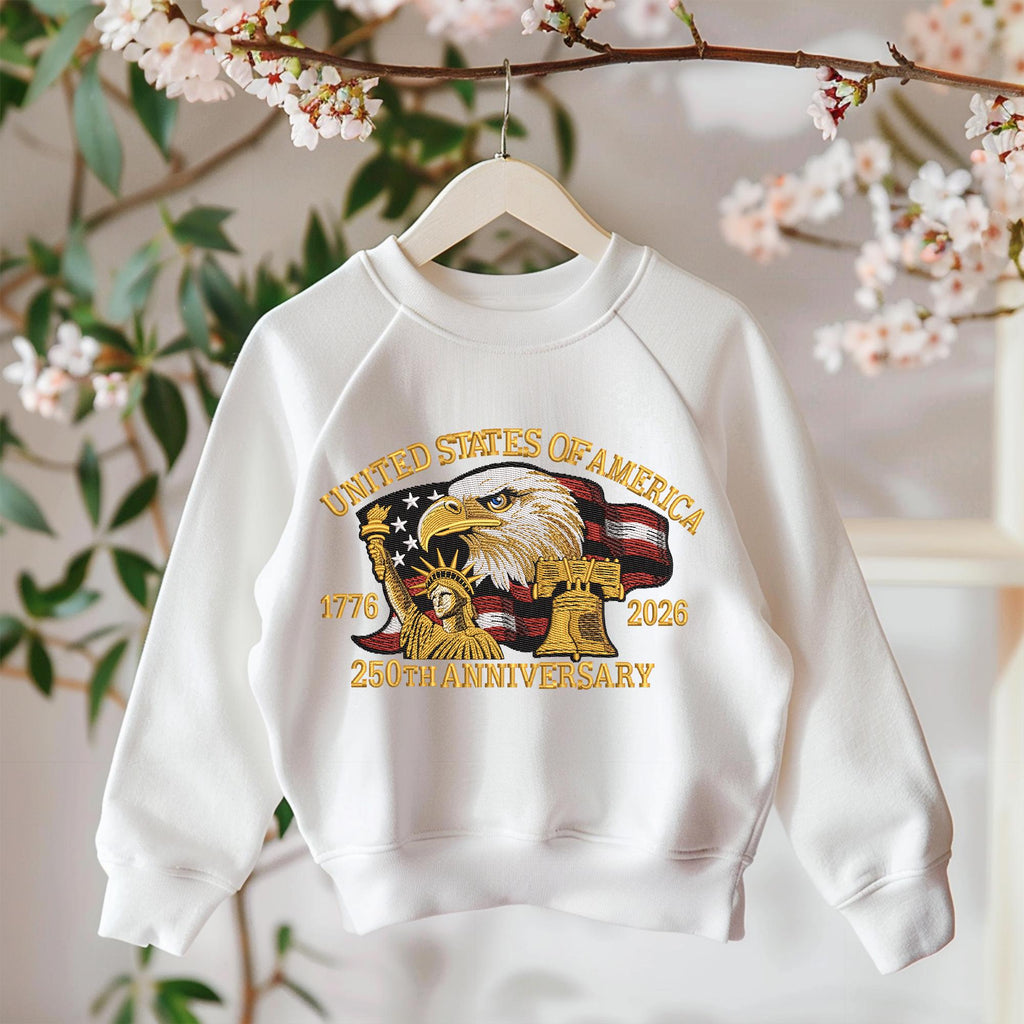Eagle American Flag Anniversary Embroidery Sweatshirt – USA History Embroidered Sweatshirt, Trendy America Embroidery, Patriotic Gift