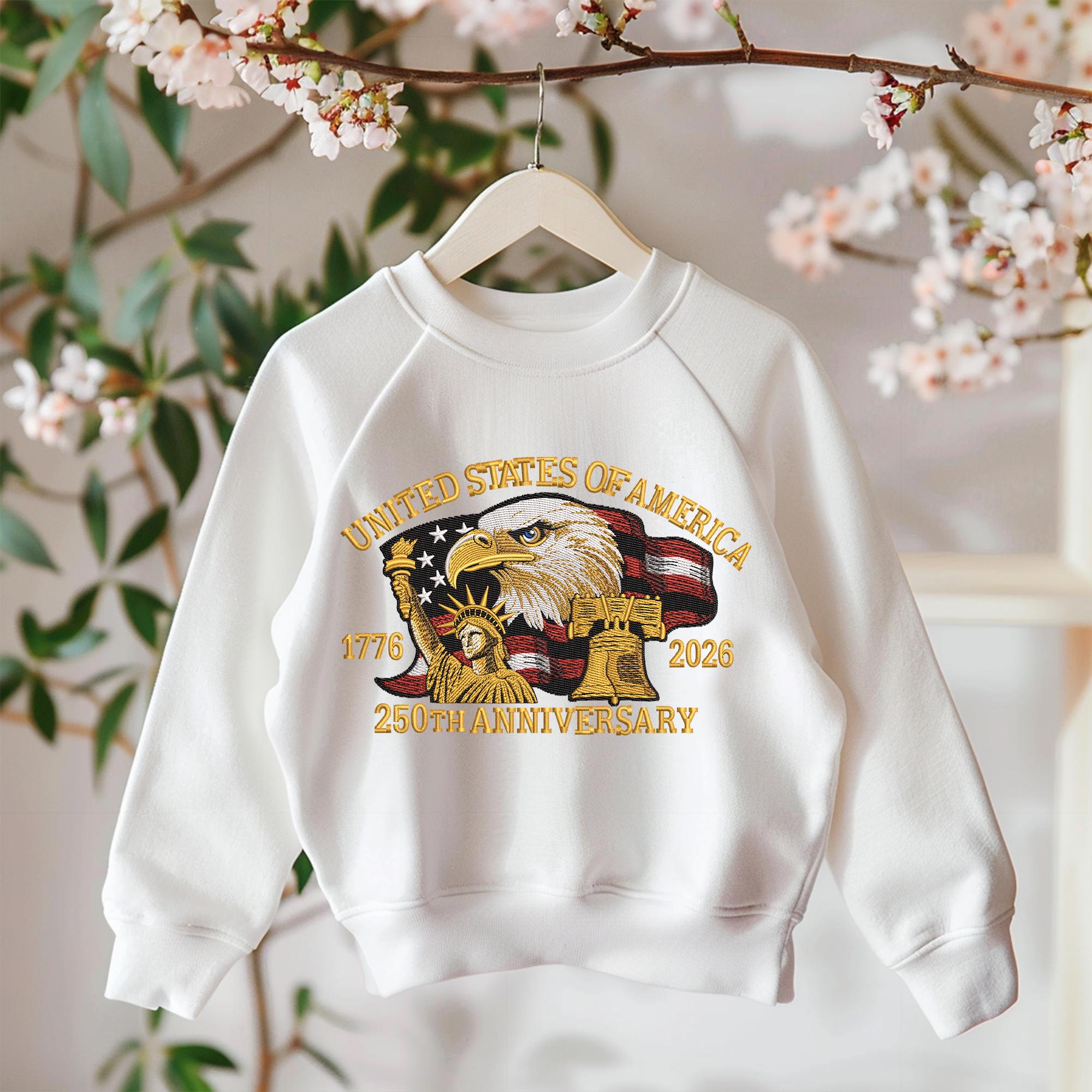 Eagle American Flag Anniversary Embroidery Sweatshirt – USA History Embroidered Sweatshirt, Trendy America Embroidery, Patriotic Gift