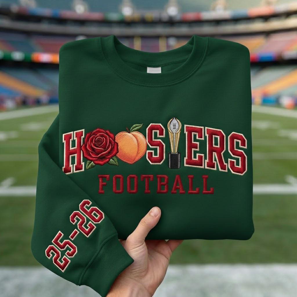 Embroidered Indiana Rose and Peach Sweatshirt, Indiana Football Shirt, Game Day Crewneck, Hoosiers Fan Wear, Football Lover Gift