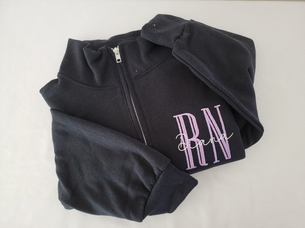 Nurse Custom Quarter Zip Sweatshirt - Jerzees Nublend Quarter Zip - Custom Embroidered-Personalized-Nursing Graduation-Nurse-RN-Gift for her