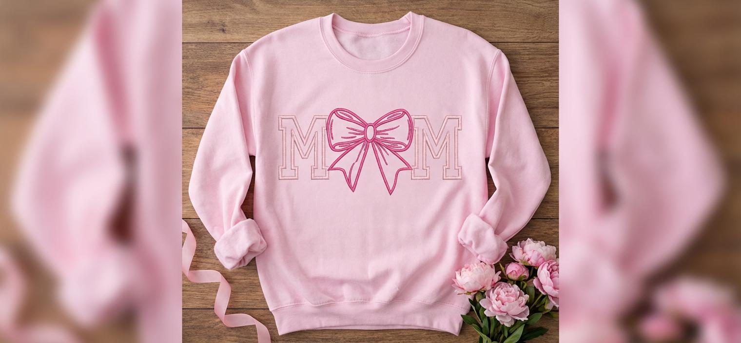 Mom Embroidery Sweatshirt – Coquette Bow Machine Embroidery Sweatshirt, Cute Mom Sweatshirt, Mother’s Day Gift