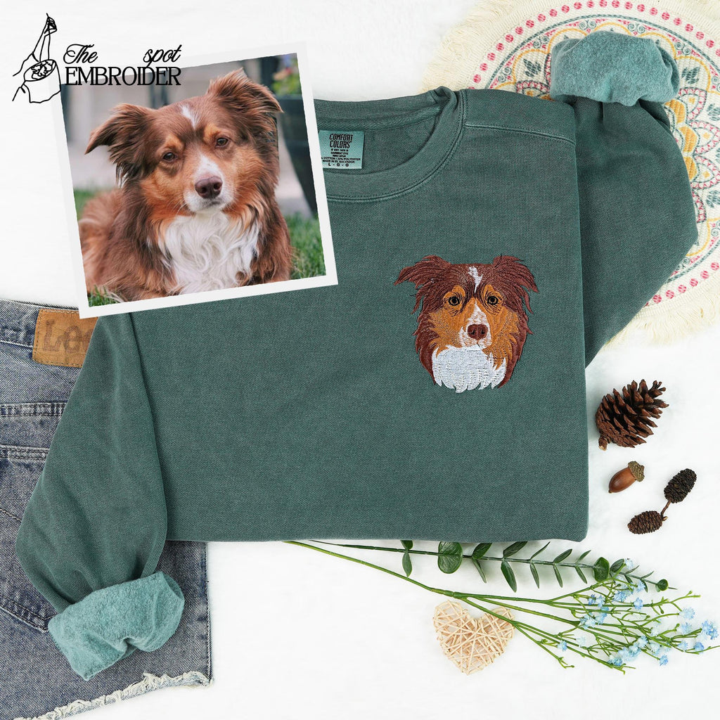 Comfort Color Custom Dog Face Embroidered Sweatshirt, Fathers Day Gift, Dog Sweatshirt, Dog Lover Sweatshirt, Personalized Pet Portrait Shirt