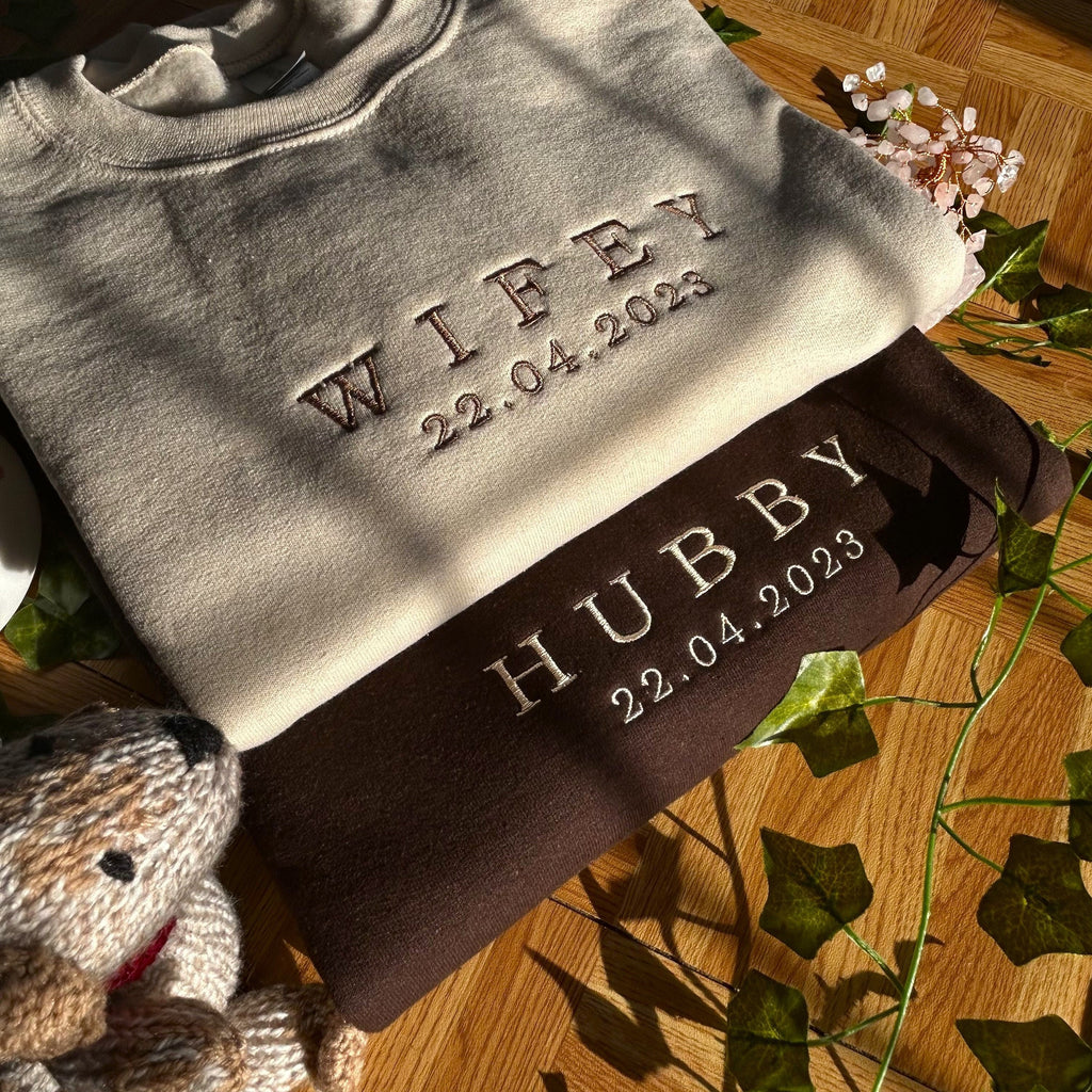 Custom Embroidered Sweatshirt, Wifey Hubby Sweatshirt, Anniversary Couple Sweatshirt, Matching Valentine Crewneck, Custom Year Sweatshirt