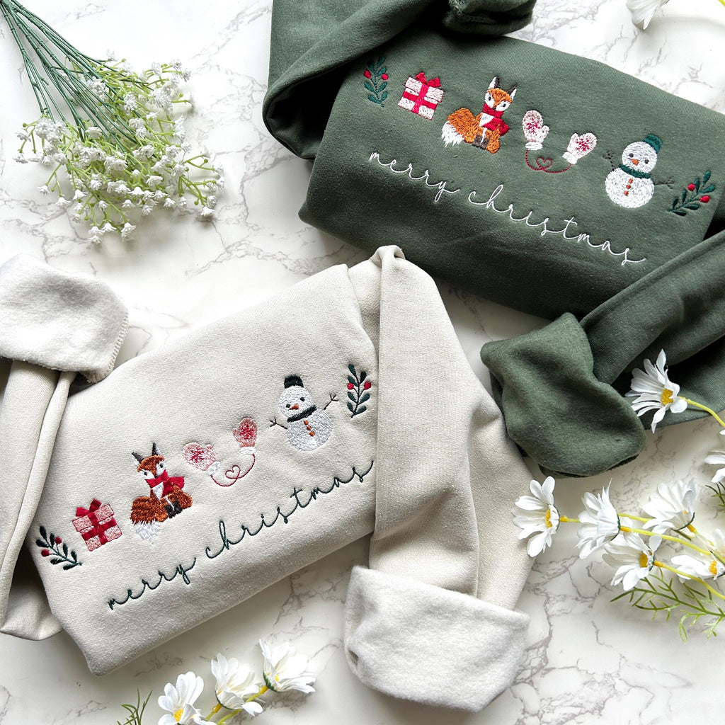 Embroidered Merry Christmas Family Sweatshirt, Embroidered Cozy Christmas Coquette Crewneck, Matching Family Sweatshirts, Embroidered Gifts