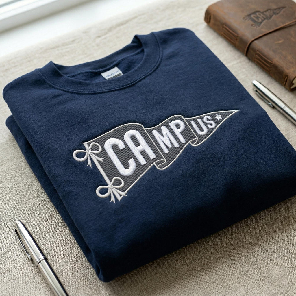 Custom Embroidered Pennant College Sweatshirt, Personalized Team Name Sweater, Sports Varsity Crewneck, Game Day Apparel, Custom School Gift