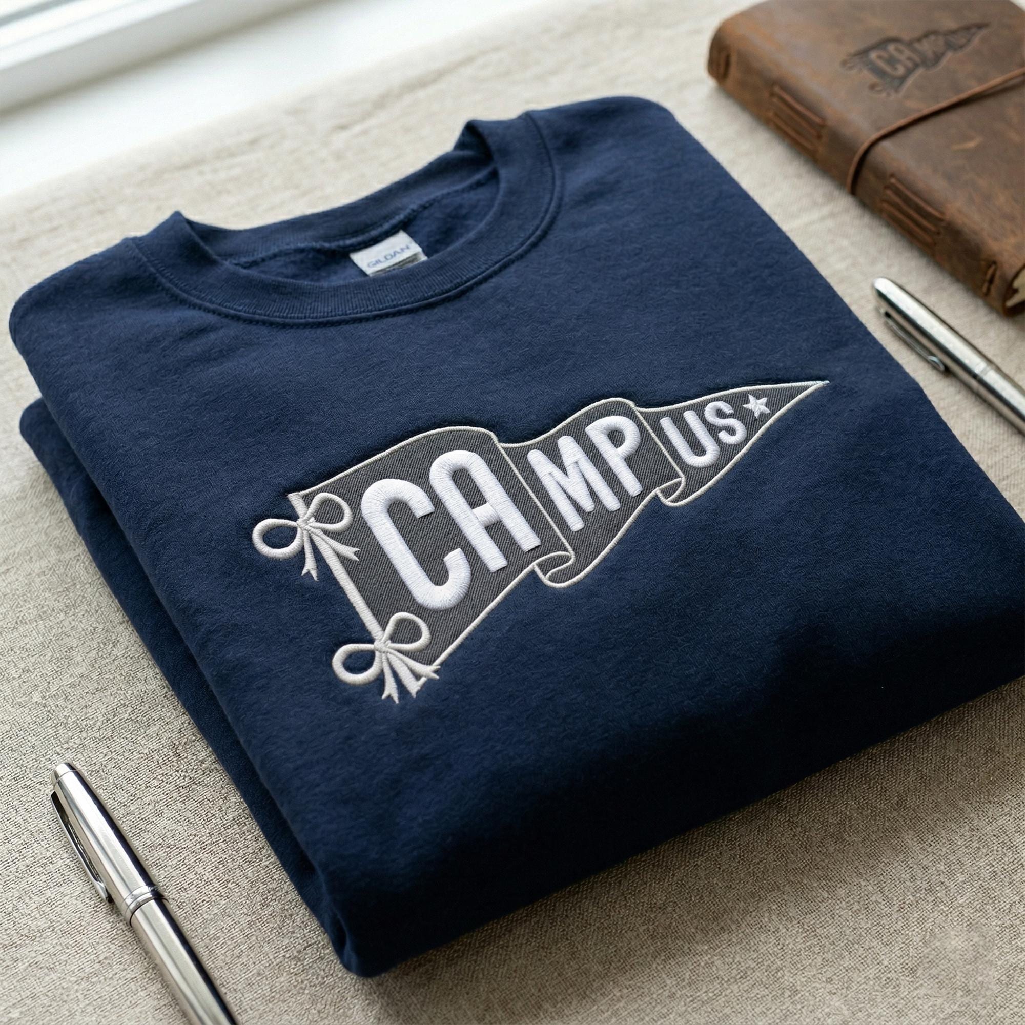 Custom Embroidered Pennant College Sweatshirt, Personalized Team Name Sweater, Sports Varsity Crewneck, Game Day Apparel, Custom School Gift
