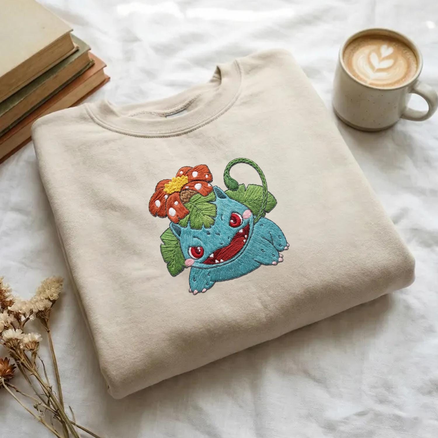 Venusaur PKM Embroidery Sweatshirt, Embroidered Anime Sweatshirt, Embroidered Anime Shirt, Anime Lover Sweatshirt, Mothers Day Gift