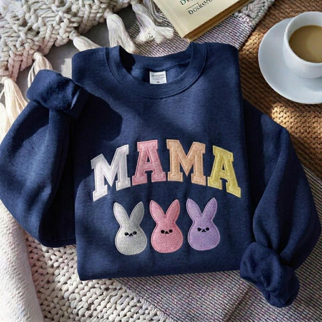 Mama Easter Embroidered Sweatshirt, Bunny Easter Mama Sweatshirt, Easter Mom Sweatshirt, Easter Family Sweatshirt, Mother's Day Gift