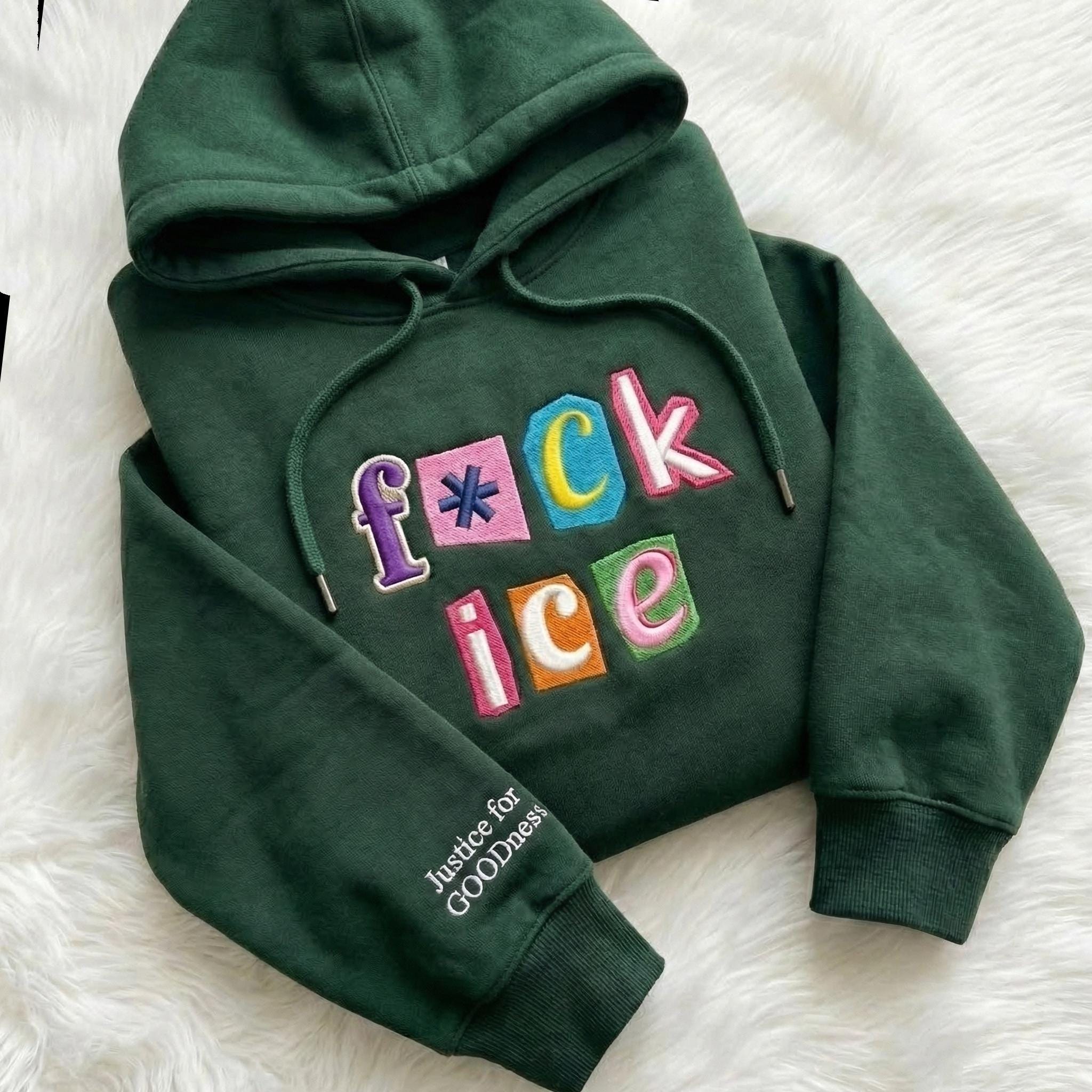 F*ck ICE Embroidered Sweatshirt – Anti ICE Magazine Letters Pullover, Abolish ICE Unisex Sweater, No Human Is Illegal, FDT Protest Apparel